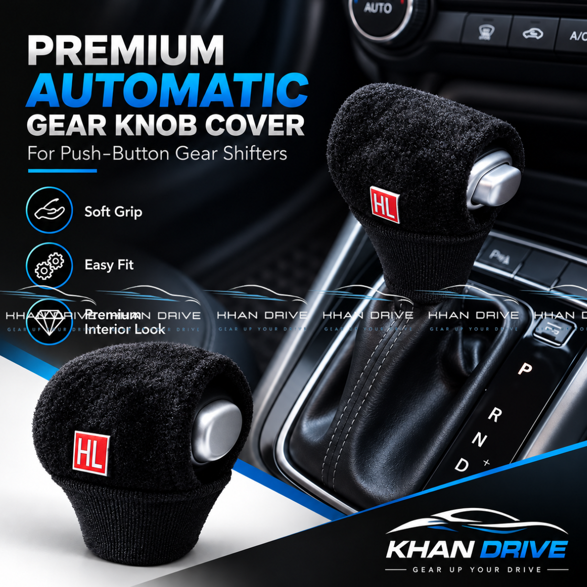 HL Velvet Gear Knob Cover Automatic Button (Black)