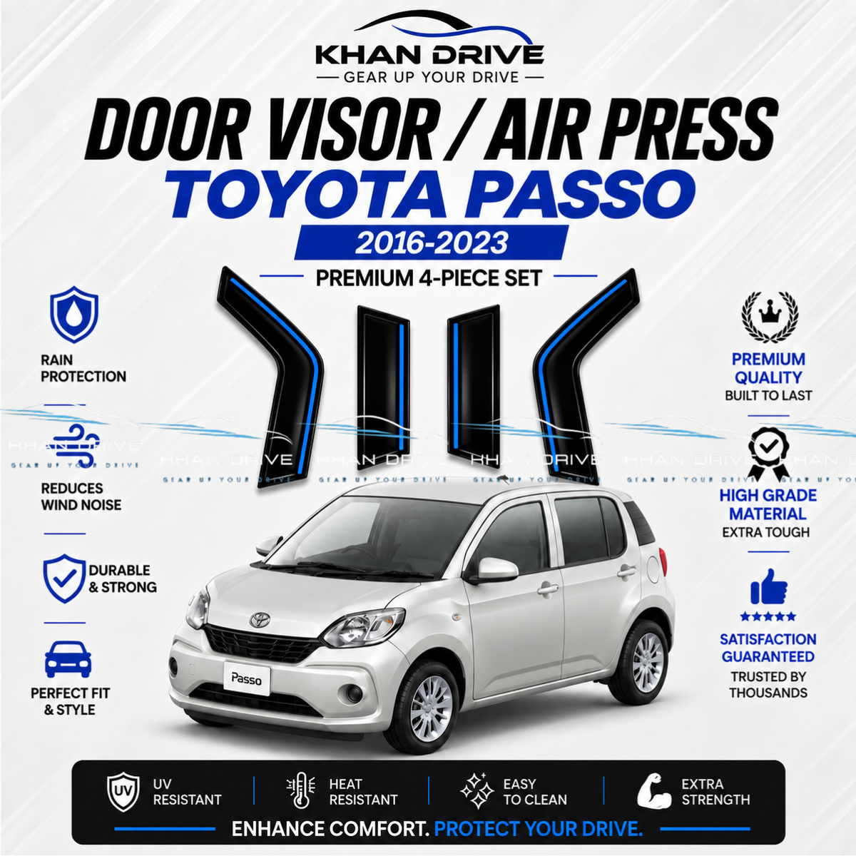 Toyota Passo 2016-2023 Chrome Door Visor / Air Press